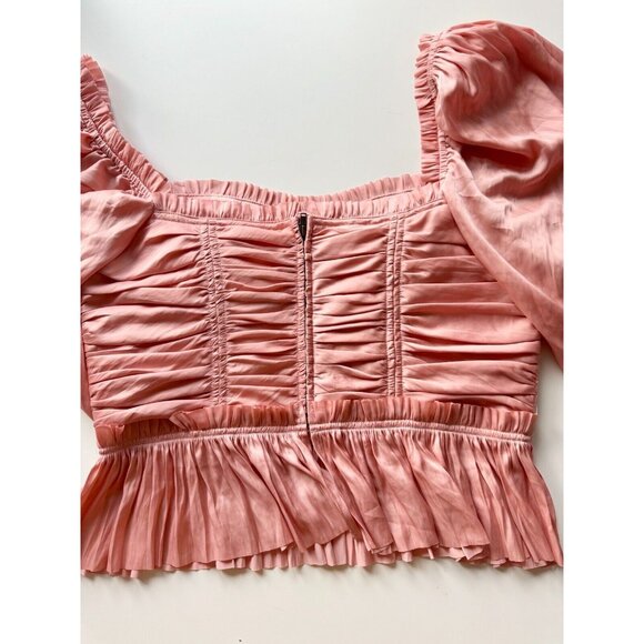 NWT ULLA JOHNSON Mia Tuberose Pink Plisse Satin Corset Peplum Blouse Top, Size 8 - Picture 11 of 16